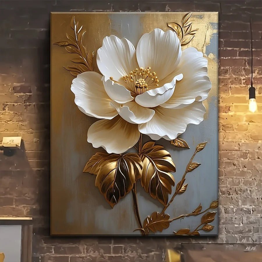 Vintage White Gold Floral Canvas Art - Snagrio
